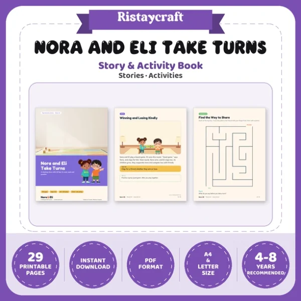 Sharing and Taking Turns Social Narrative for Kids | 29-Page Printable Big Moment Story Ages 4-8 | Turn Taking Stories Activities