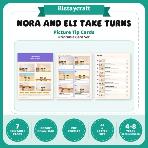 Take Turns Picture Tip Cards | Printable Visual Sequence Cards for Kids Ages 4–8 | Social Narrative Companion