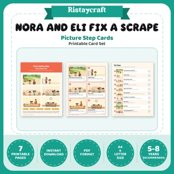 First Aid for Kids Picture Step Cards | Printable Visual Sequence Cards for Kids Ages 5–8 | Safety Rules Companion