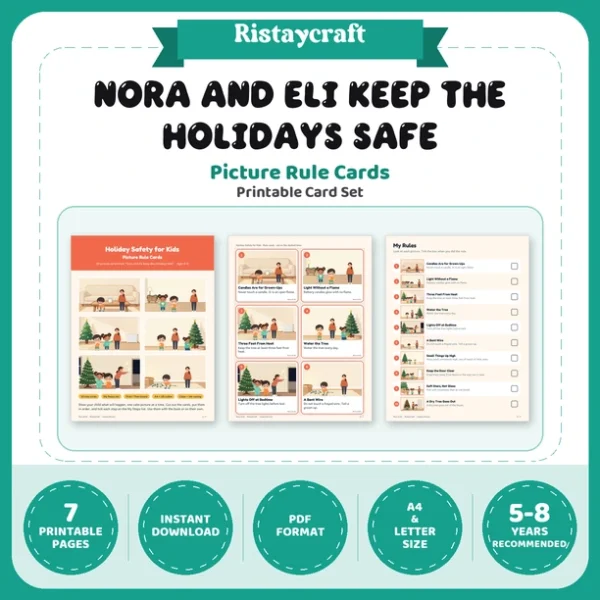 Holiday Safety for Kids Picture Rule Cards | Printable Visual Sequence Cards for Kids Ages 5–8 | Safety Rules Companion