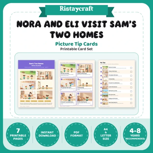 Sam’s Two Homes Picture Tip Cards | Printable Visual Sequence Cards for Kids Ages 4–8 | Social Narrative Companion