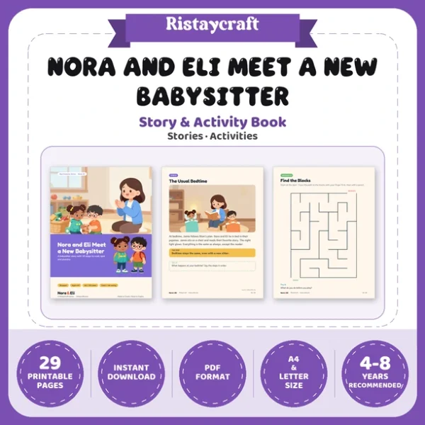 New Babysitter Social Narrative for Kids | 29-Page Printable Big Moment Story Ages 4–8 | Babysitter Goodbye Story Activities