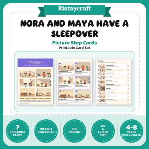 My First Sleepover Picture Step Cards | Printable Visual Sequence Cards for Kids Ages 4–8 | Social Narrative Companion
