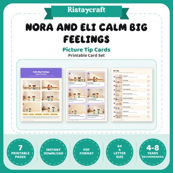 Calm Big Feelings Picture Tip Cards | Printable Visual Sequence Cards for Kids Ages 4–8 | Social Narrative Companion