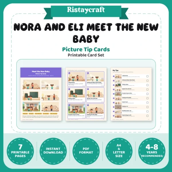 Meet the New Baby Picture Tip Cards | Printable Visual Sequence Cards for Kids Ages 4–8 | Social Narrative Companion
