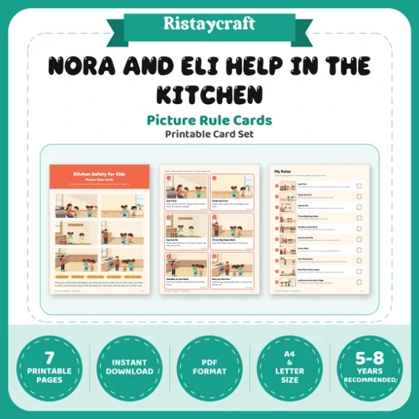 Kitchen Safety for Kids Picture Rule Cards | Printable Visual Sequence Cards for Kids Ages 5–8 | Safety Rules Companion
