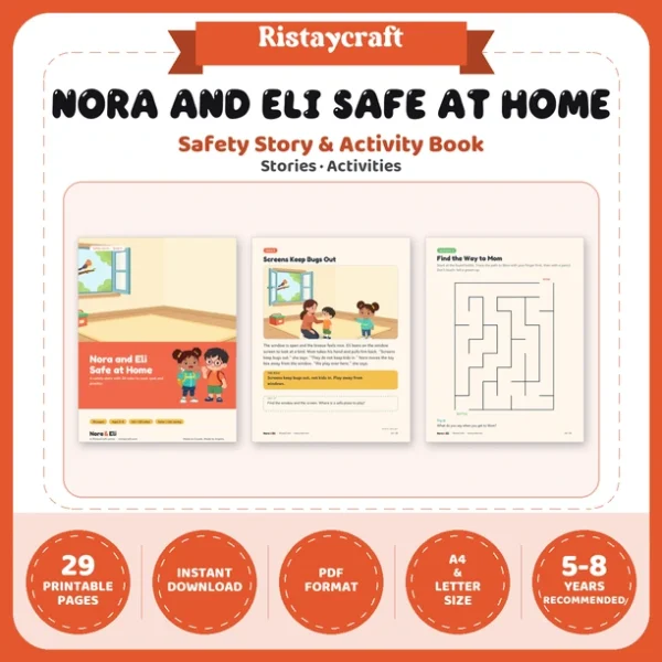 Home Safety for Kids Printable | 29-Page Safe at Home Workbook Ages 5–8 | Medicine Stove Window Rules Stories Activities