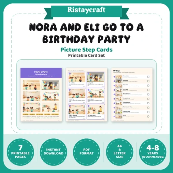I Go to a Party Picture Step Cards | Printable Visual Sequence Cards for Kids Ages 4–8 | Social Narrative Companion