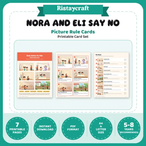Body Safety for Kids Picture Rule Cards | Printable Visual Sequence Cards for Kids Ages 5–8 | Safety Rules Companion