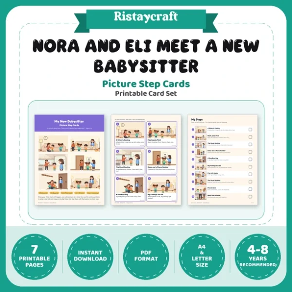 My New Babysitter Picture Step Cards | Printable Visual Sequence Cards for Kids Ages 4–8 | Social Narrative Companion