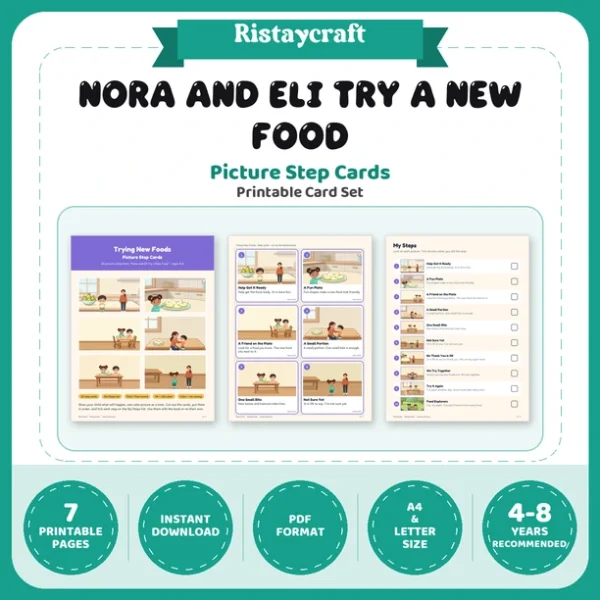 Trying New Foods Picture Step Cards | Printable Visual Sequence Cards for Kids Ages 4–8 | Social Narrative Companion
