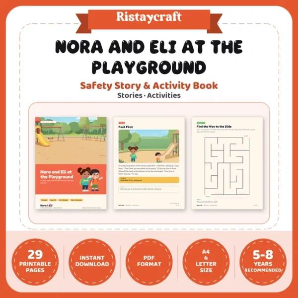 Playground Safety for Kids Printable | 29-Page Recess and Park Safety Workbook Ages 5–8 | Stories Activities