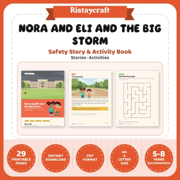 Weather Safety for Kids Printable | 29-Page Storm Tornado Flood Safety Workbook Ages 5–8 | Stories Activities