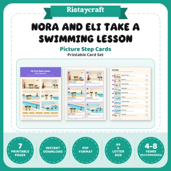 My First Swim Lesson Picture Step Cards | Printable Visual Sequence Cards for Kids Ages 4–8 | Social Narrative Companion