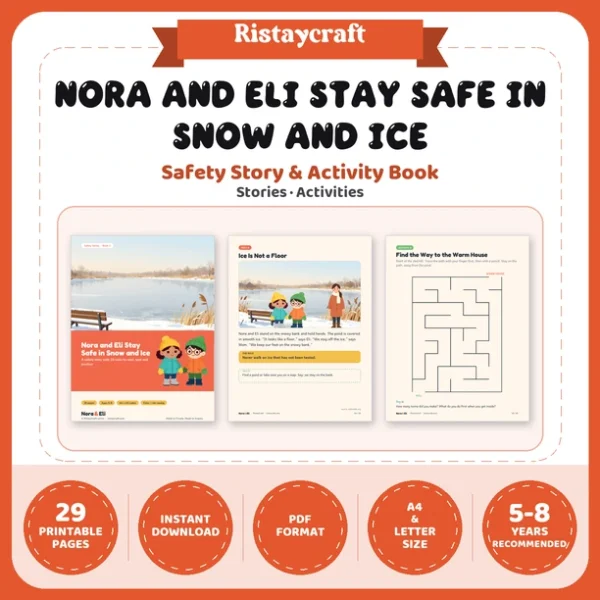 Winter Safety for Kids Printable | 29-Page Snow and Ice Safety Workbook Ages 5–8 | Sledding Layers Cold Weather Activities