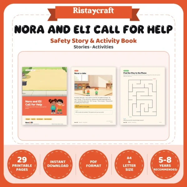 How to Call 911 for Kids Printable | 29-Page Emergency Safety Workbook Ages 5–8 | Stories Activities Address Card