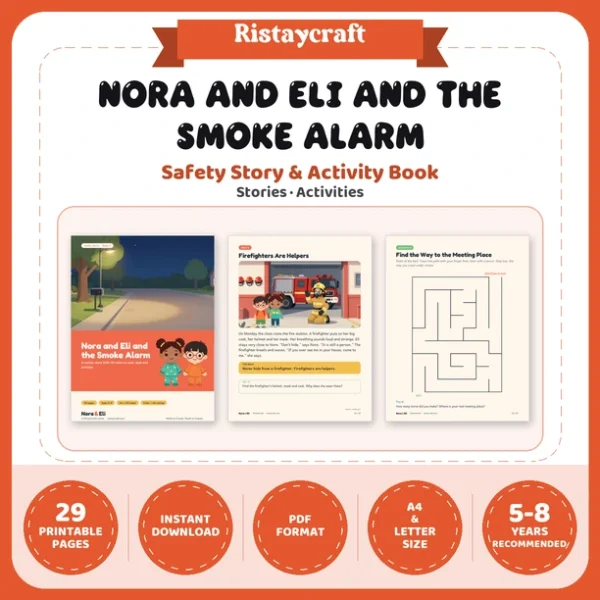 Fire Safety for Kids Printable | 29-Page Fire Drill and Escape Plan Workbook Ages 5–8 | Smoke Alarm Stories Activities
