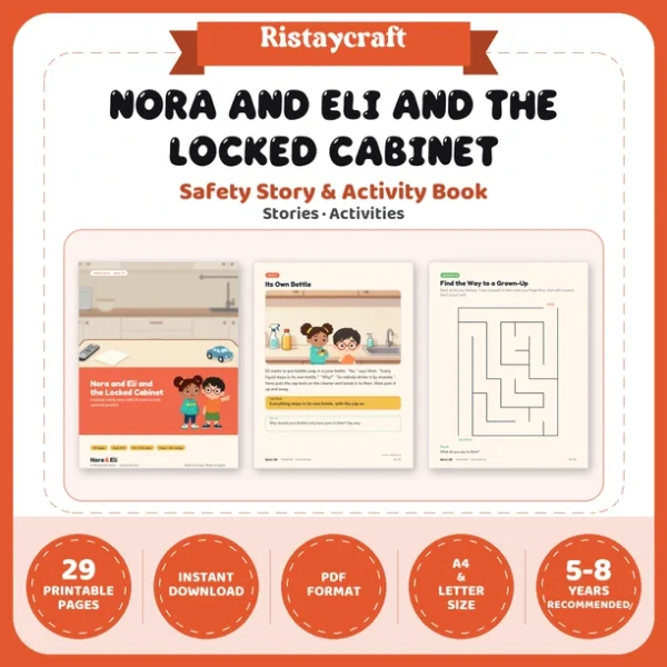 Poison Safety for Kids Printable | 29-Page Medicine Battery and Laundry Packet Safety Workbook Ages 5–8 | Stories Activities
