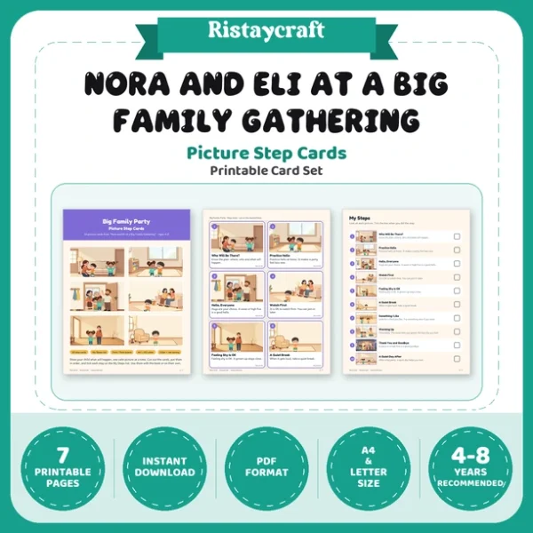 Big Family Party Picture Step Cards | Printable Visual Sequence Cards for Kids Ages 4–8 | Social Narrative Companion