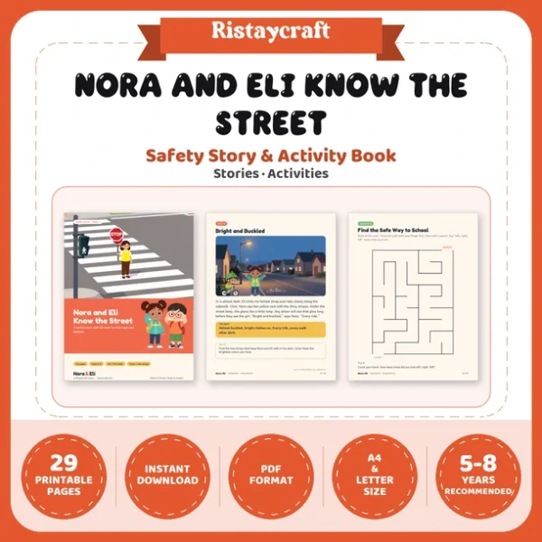 Street Safety for Kids Printable | 29-Page Road Safety Workbook Ages 5–8 | Stories Activities | Instant Download