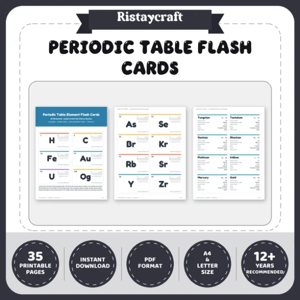Periodic Table Flash Cards Printable | All 118 Elements Double-Sided Study Cards | Chemistry for Middle & High School | PDF