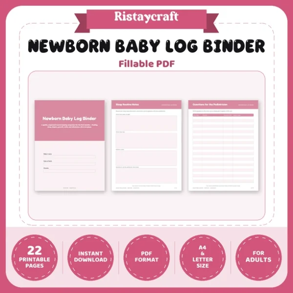 Newborn Baby Log Binder Printable | Feeding, Sleep, Diaper & Growth Tracker | Baby Planner Instant Download PDF