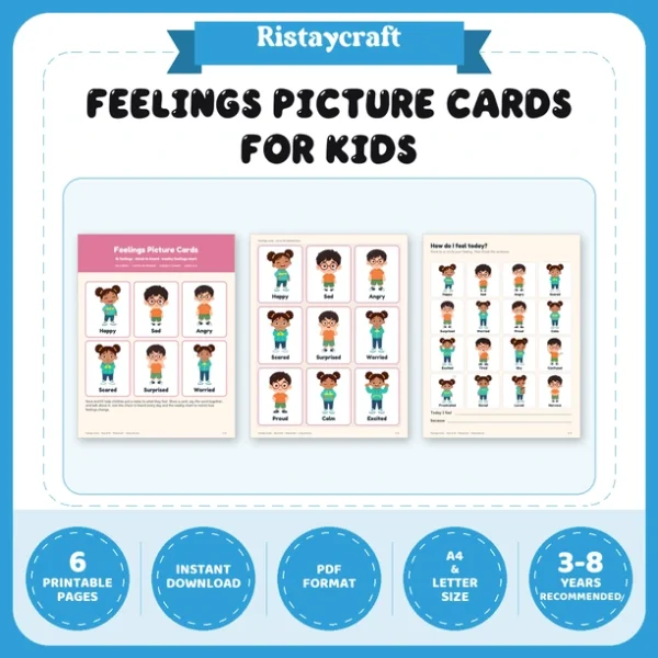 Feelings Picture Cards for Kids | 16 Emotions Flash Cards, Feelings Check-In Chart & Weekly Feelings Chart | Printable SEL Ages 3-8
