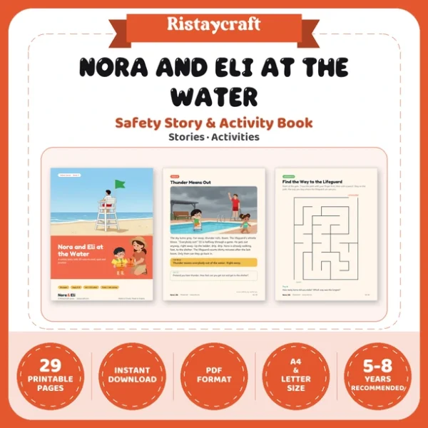 Water Safety for Kids Printable | 29-Page Pool Beach Lake Safety Workbook Ages 5–8 | Stories Activities | Instant Download