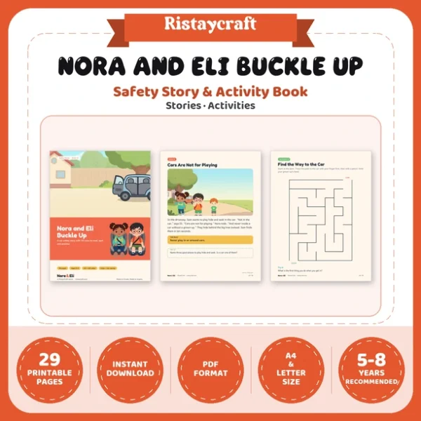 Car Safety for Kids Printable | 29-Page Seat Belt and Booster Seat Workbook Ages 5–8 | Buckle Up Stories Activities