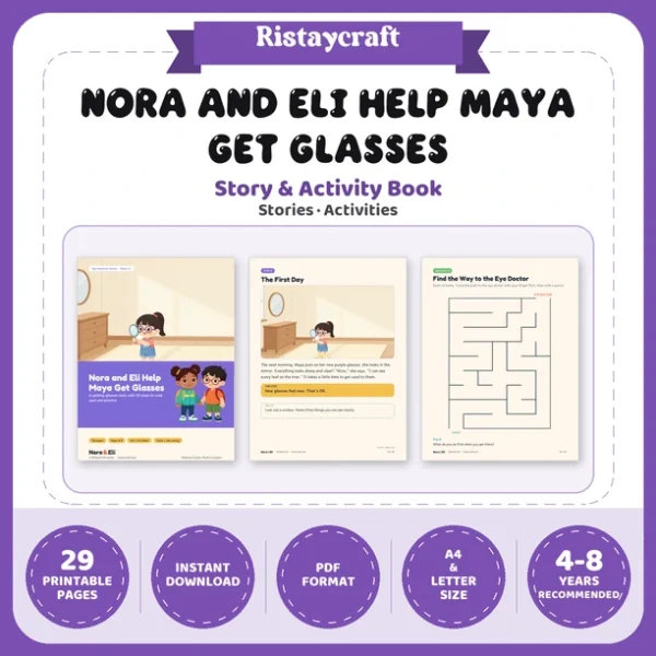 Getting Glasses Social Narrative for Kids | 29-Page Printable Big Moment Story Ages 4–8 | Eye Exam Frames Activities