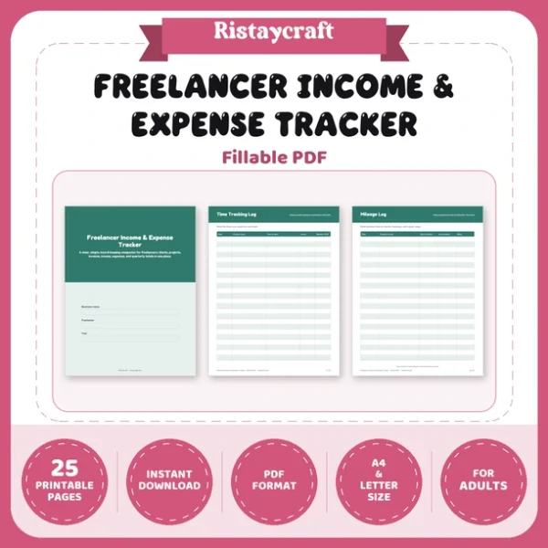 Freelancer Income & Expense Tracker Printable | Self Employed Bookkeeping Binder | Invoice, Mileage, Client Log | Instant PDF