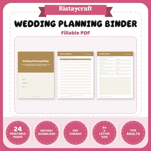 Wedding Planning Binder Printable | Wedding Planner Organizer PDF | Budget, Guest List, Vendor Tracker, Timeline | Instant Download