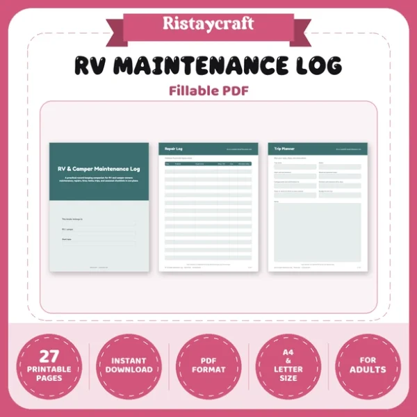 RV Maintenance Log Printable | Camper Trip Planner | Campsite Log & Checklists | RV Binder PDF | Travel Trailer Organizer Instant Download