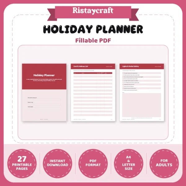 Holiday Planner Printable | Christmas Planner Binder PDF | Gift List, Budget, Menu, Cards, Calendar | Instant Download