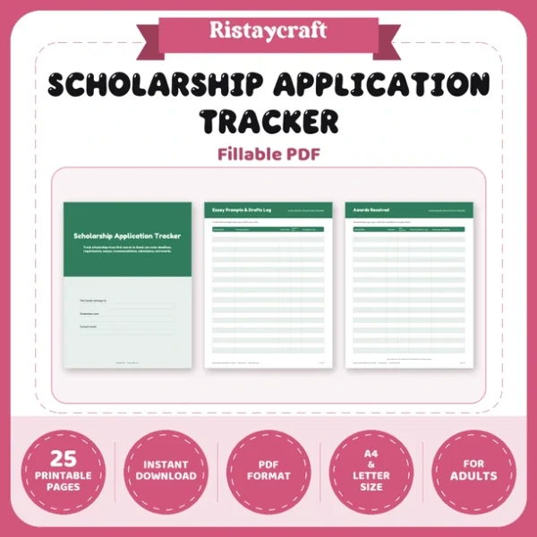 Scholarship Application Tracker Printable | Scholarship Planner, Essay & Deadline Log, Scam Checklist | Instant Download PDF