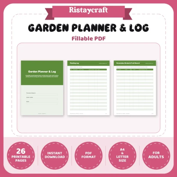 Garden Planner & Log Printable | Seed Inventory, Planting Log, Harvest Log, Pest Log | Gardening Binder Fillable PDF Download
