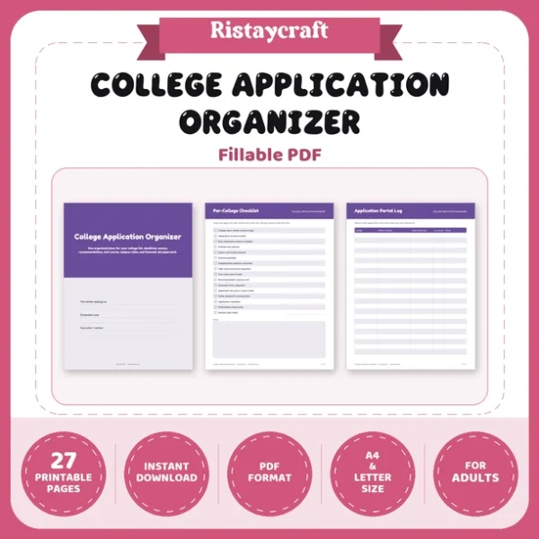 College Application Organizer Printable | College Planner, Deadlines, Essay & Recommendation Tracker | Instant Download PDF