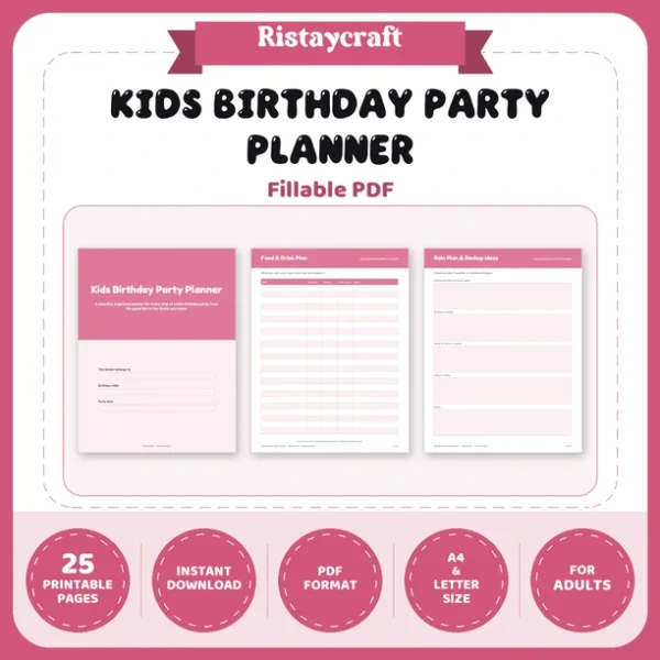 Kids Birthday Party Planner Printable | Party Planning Binder PDF | Guest List, Budget, RSVP, Timeline | Instant Download