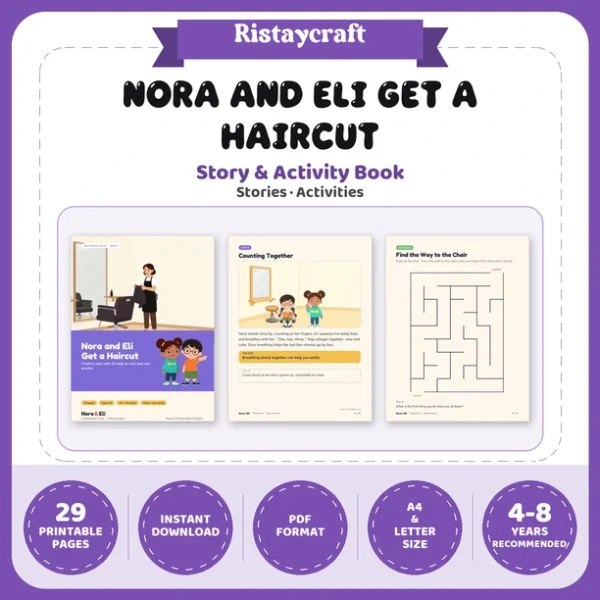 Getting a Haircut Social Narrative for Kids | 29-Page Printable Big Moment Story Ages 4–8 | Calm Coping Sensory Tips Activities