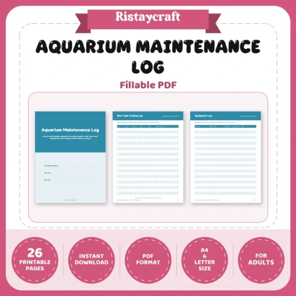 Aquarium Maintenance Log Printable | Fish Tank Water Test Tracker | Water Change Log | Aquarium Planner PDF | Instant Download