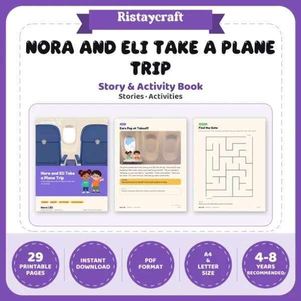 Airplane Trip Social Narrative for Kids | 29-Page Printable Big Moment Story Ages 4-8 | First Flight TSA Airport Stories Activities