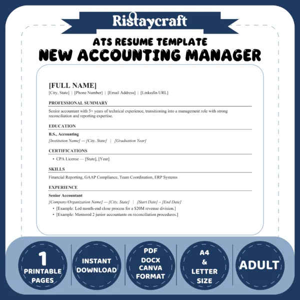 New Accounting Manager Resume Template | ATS-Friendly Word & PDF Resume