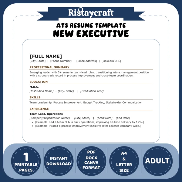 New Executive Resume Template | ATS-Friendly Word & PDF Resume