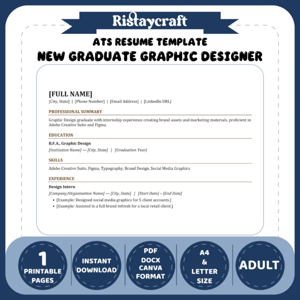 New Graduate Graphic Designer Resume Template | ATS-Friendly Word & PDF Resume