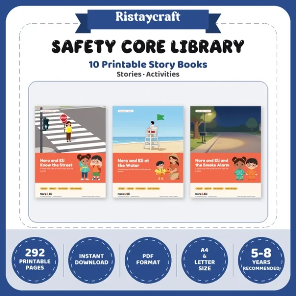 10 Kids Safety Printable Books Bundle | Safety Core Library Ages 5–8 | Stories Activities | Instant Download