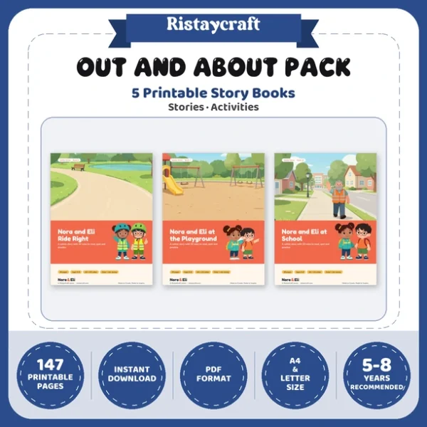 5 Kids Safety Printable Books Bundle | Out and About Pack Ages 5–8 | Stories Activities | Instant Download