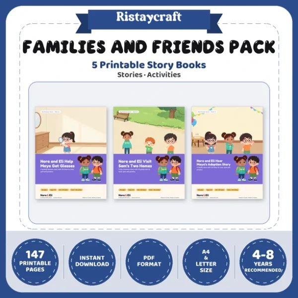 5 Social Narrative Books Bundle for Kids | Families and Friends Pack Ages 4–8 | Printable Big Moment Stories Activities