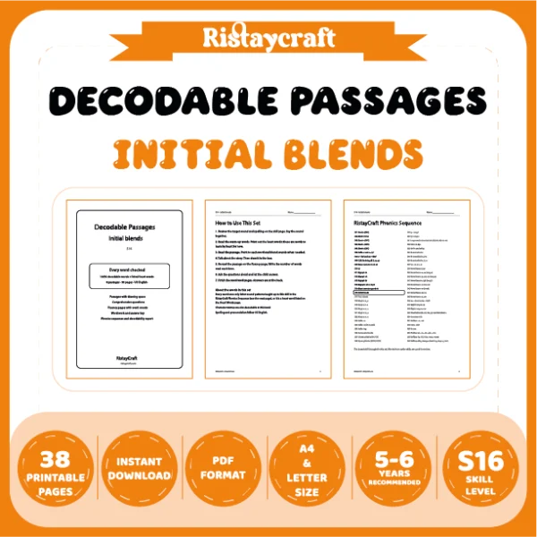 Initial blends Decodable Readers | 8 Stories 38 Pages | Phonics Printable PDF | Ages 5-6