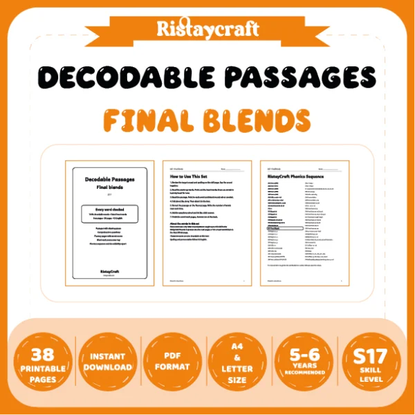 Final blends Decodable Readers | 8 Stories 38 Pages | Phonics Printable PDF | Ages 5-6