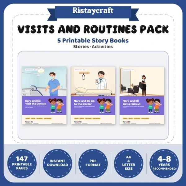 5 Social Narrative Books Bundle for Kids | Visits and Routines Pack Ages 4–8 | Printable Big Moment Stories Activities